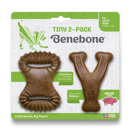 Benebone Tiny-2 Pack (Dental+Wishbone) Bacon Набір з двох жувальних іграшок для собак зі смаком бекону D+W